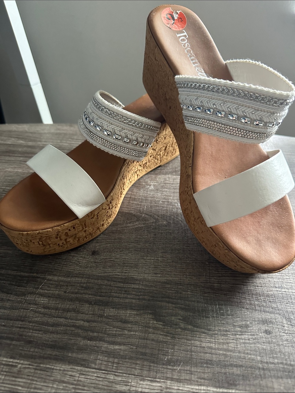 Toscana White Embellished Cork Wedge Sandals